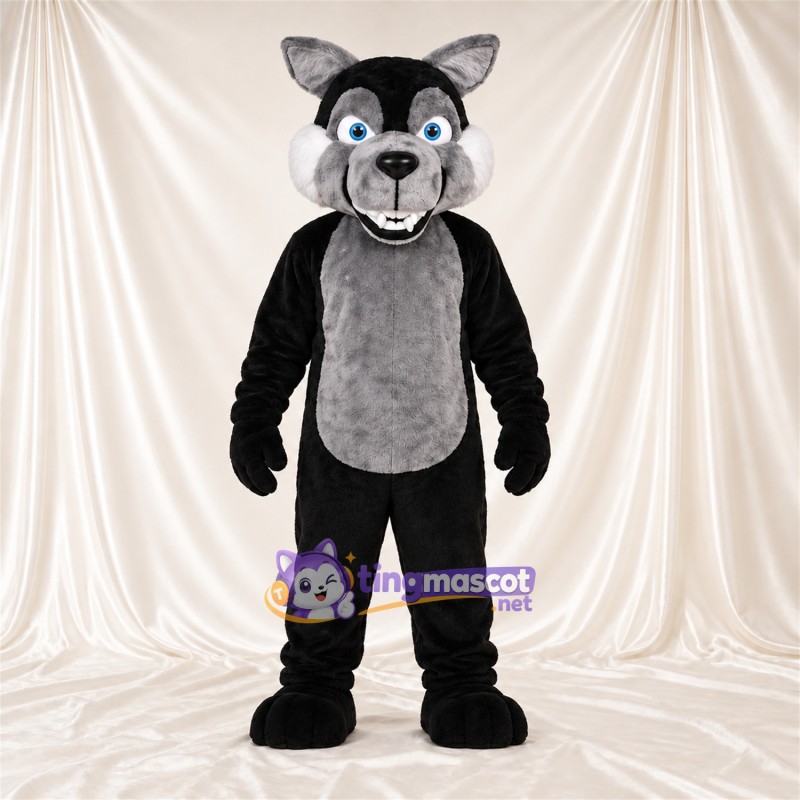 Black and Gray Wolf Mascot Costume - Gray Belly and Blue Eyes Black and Gray Wolf Mascot Costume - Gray Belly and Blue Eyes