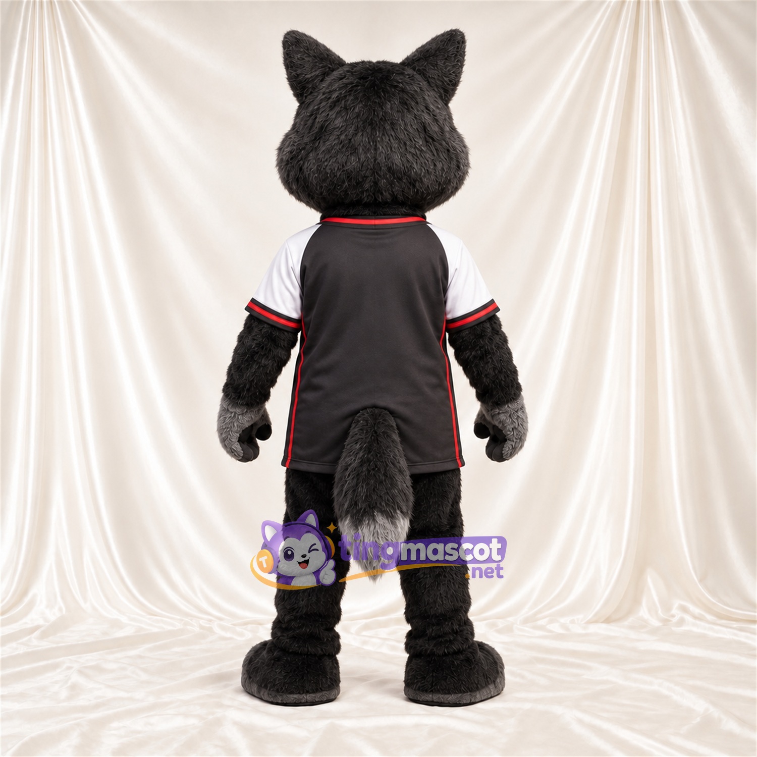 Black and Gray Wolf Mascot Costume - Black and White Sports Shirt Black and Gray Wolf Mascot Costume - Black and White Sports Shirt