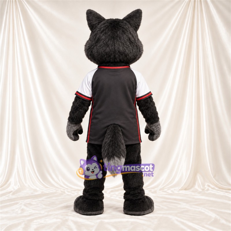 Black and Gray Wolf Mascot Costume - Black and White Sports Shirt Black and Gray Wolf Mascot Costume - Black and White Sports Shirt