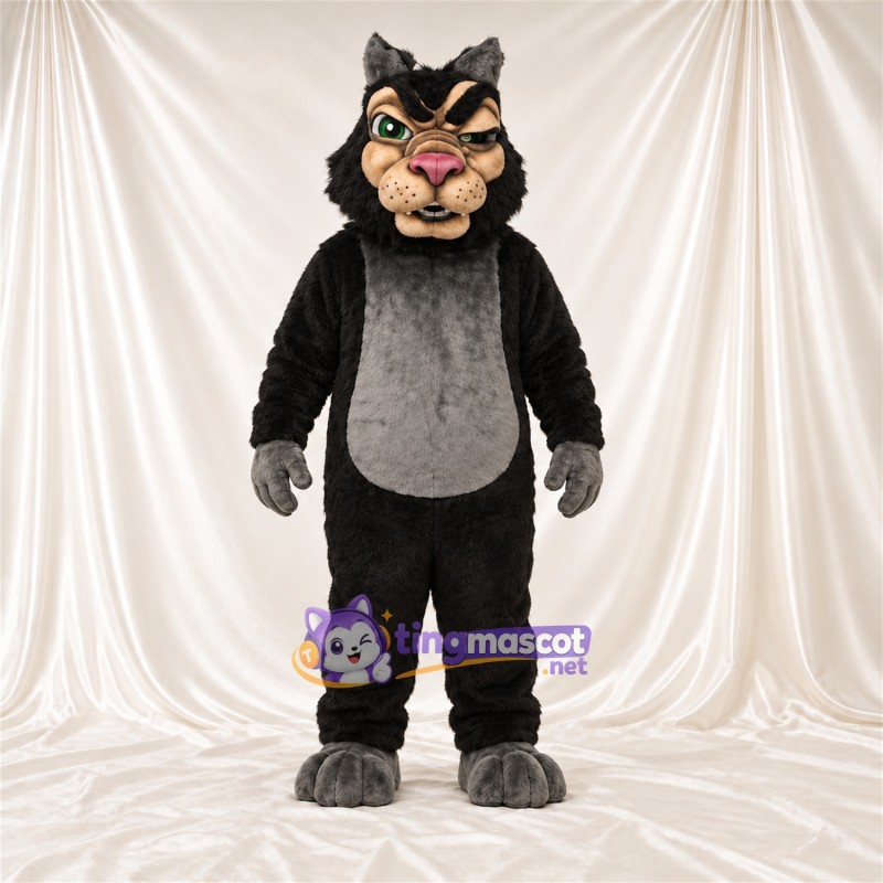 Black and Gray Wildcat Mascot Costume - Gray Belly and Pink Nose Black and Gray Wildcat Mascot Costume - Gray Belly and Pink Nose