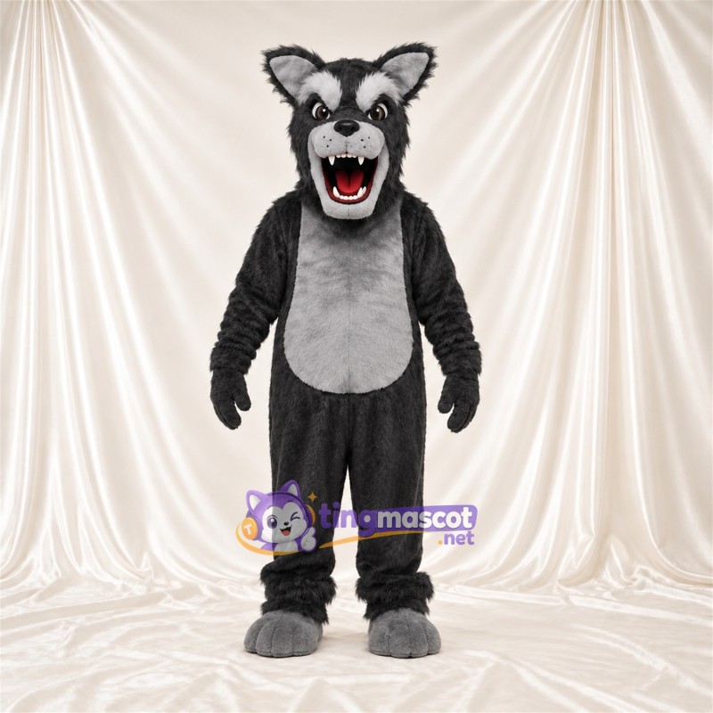 Black and Gray Wolf Mascot Costume - Gray Belly and Pointed Fangs Black and Gray Wolf Mascot Costume - Gray Belly and Pointed Fangs