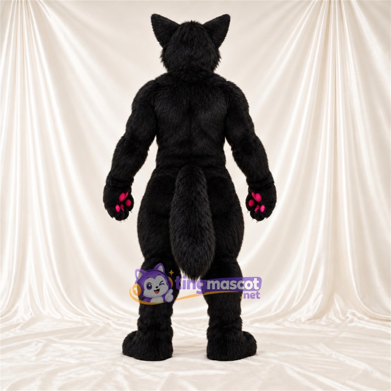 Costume de mascotte Loup – noir – Coussinets (rose); Yeux (rouge) Costume de mascotte Loup – noir – Coussinets (rose); Yeux (rouge)