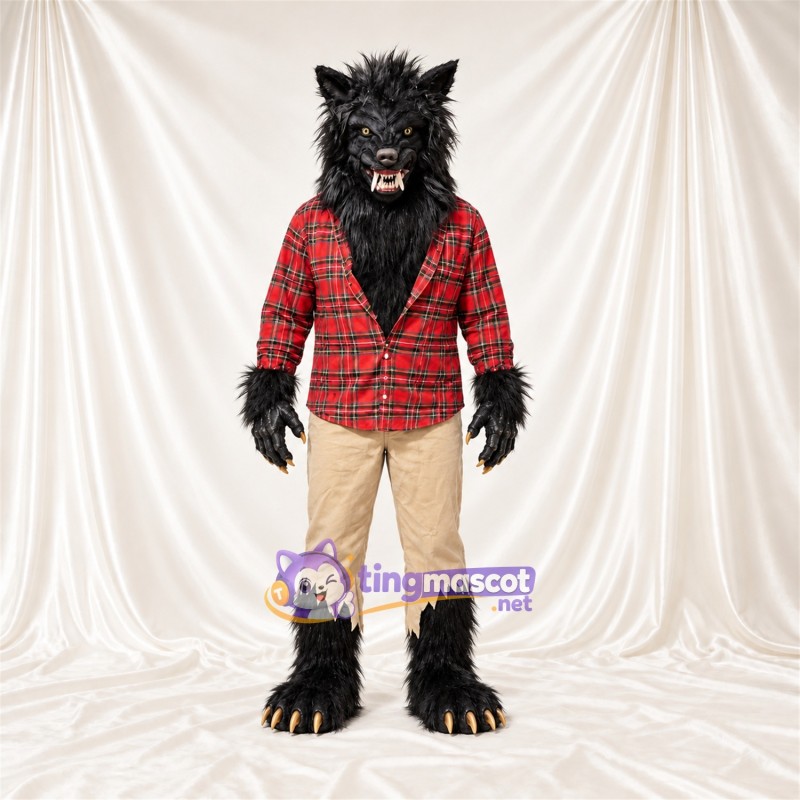 Costume de mascotte Loup – noir – Chemise; Pantalon (brun clair) Costume de mascotte Loup – noir – Chemise; Pantalon (brun clair)