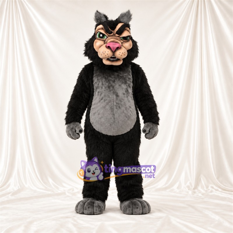 Black and Gray Wildcat Mascot Costume - Gray Belly and Green Eyes Black and Gray Wildcat Mascot Costume - Gray Belly and Green Eyes