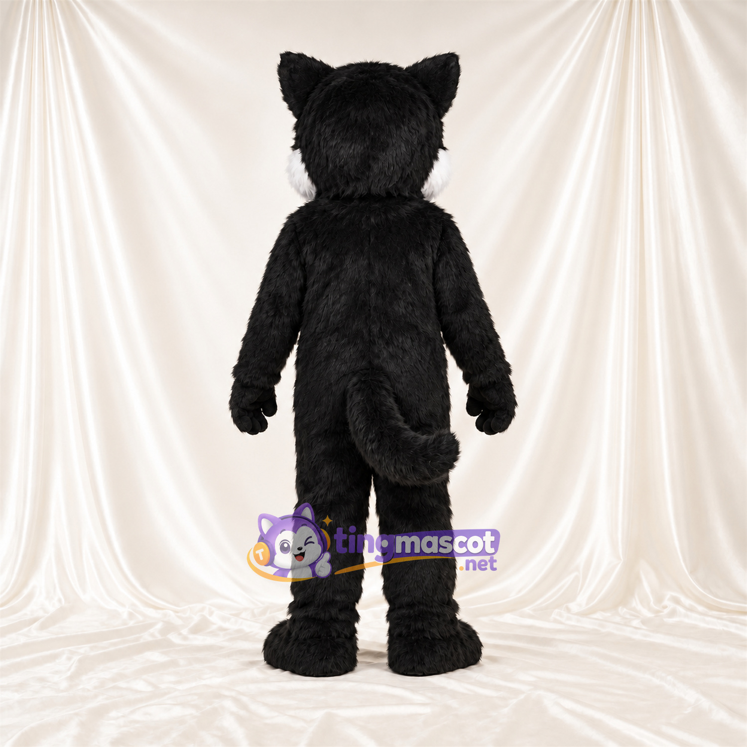 Costume de mascotte Loup – noir – Langue (rouge); Joues (blanc) Costume de mascotte Loup – noir – Langue (rouge); Joues (blanc)