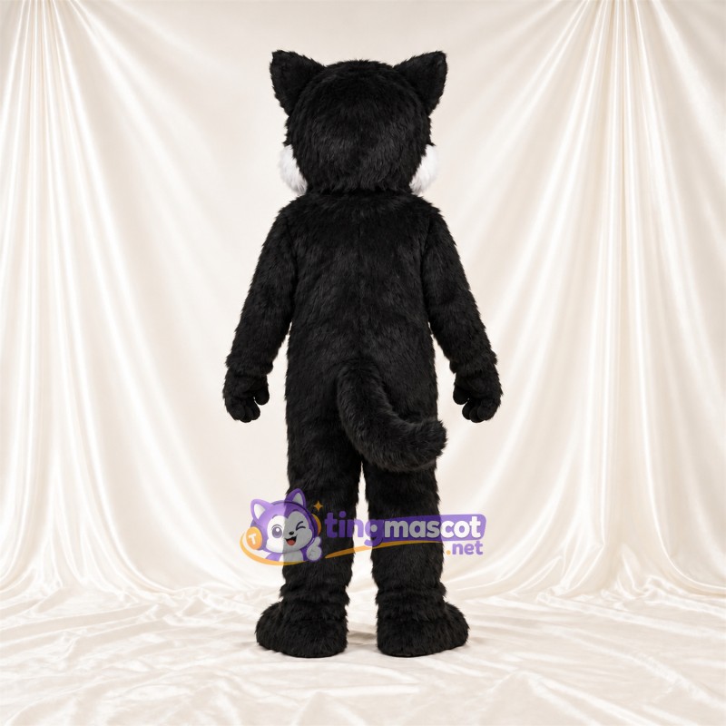 Costume de mascotte Loup – noir – Langue (rouge); Joues (blanc) Costume de mascotte Loup – noir – Langue (rouge); Joues (blanc)