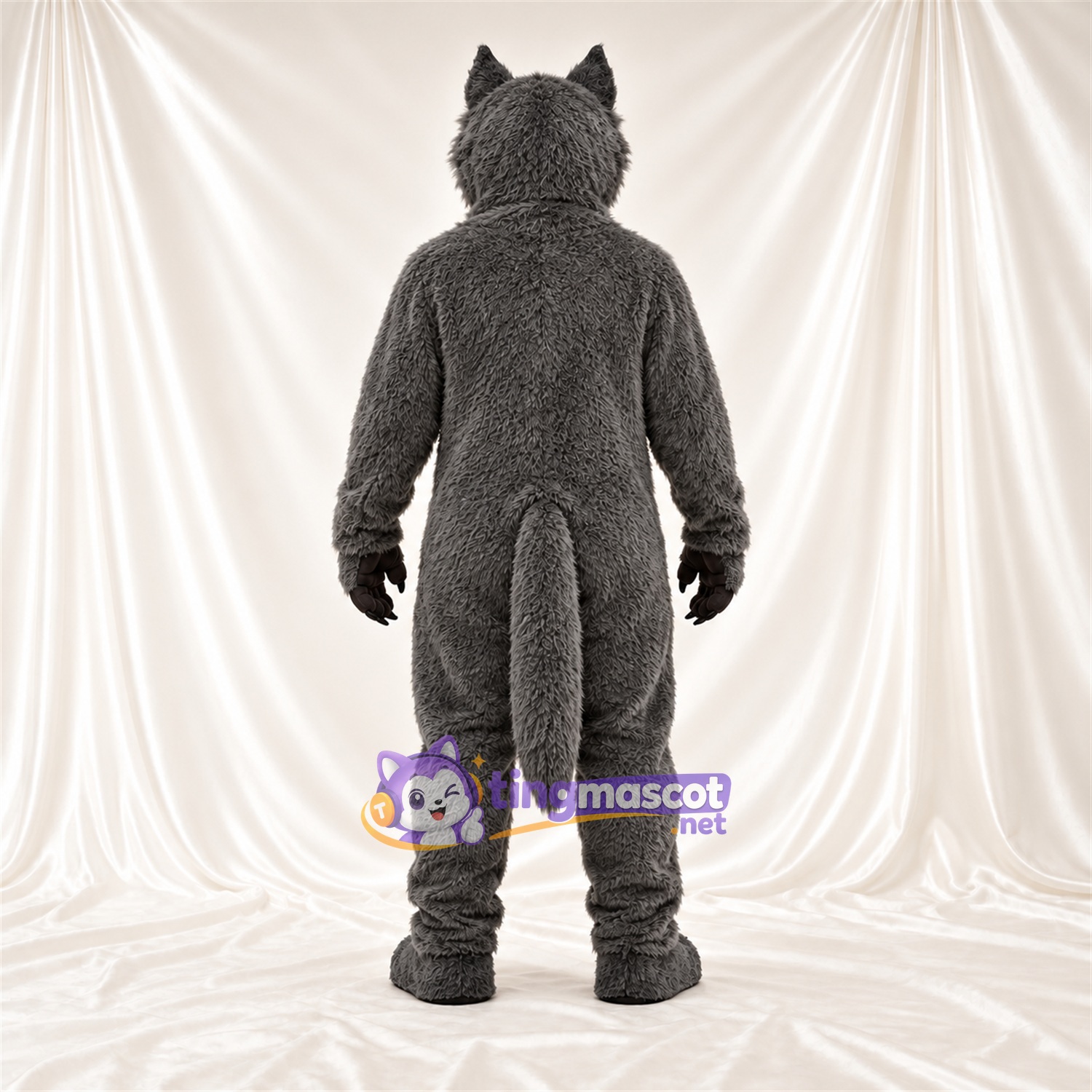 Costume de mascotte Loup – gris – Queue touffue; Crocs pointus Costume de mascotte Loup – gris – Queue touffue; Crocs pointus