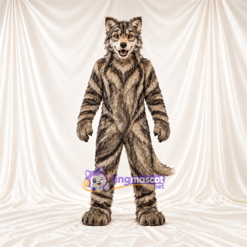 Costume de mascotte Loup – marron – Longue queue; Fourrure hirsute