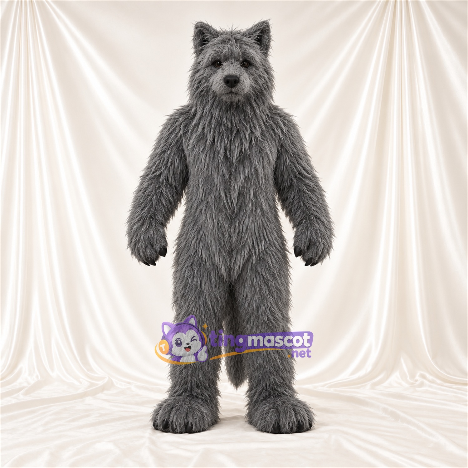 Costume de mascotte Loup – gris – Bouche fermée; Fourrure hirsute Costume de mascotte Loup – gris – Bouche fermée; Fourrure hirsute