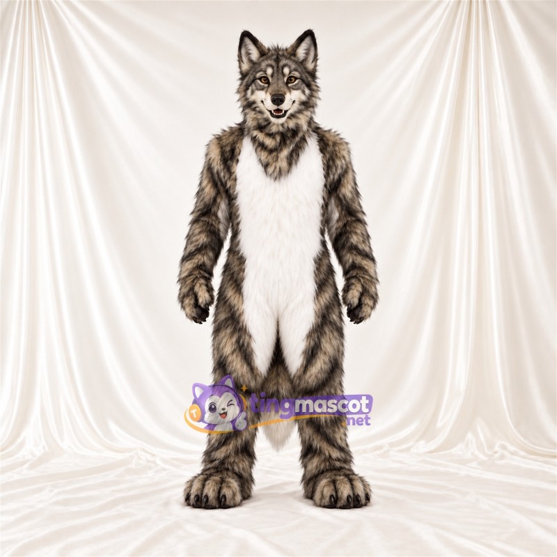Costume de mascotte Loup – marron / blanc