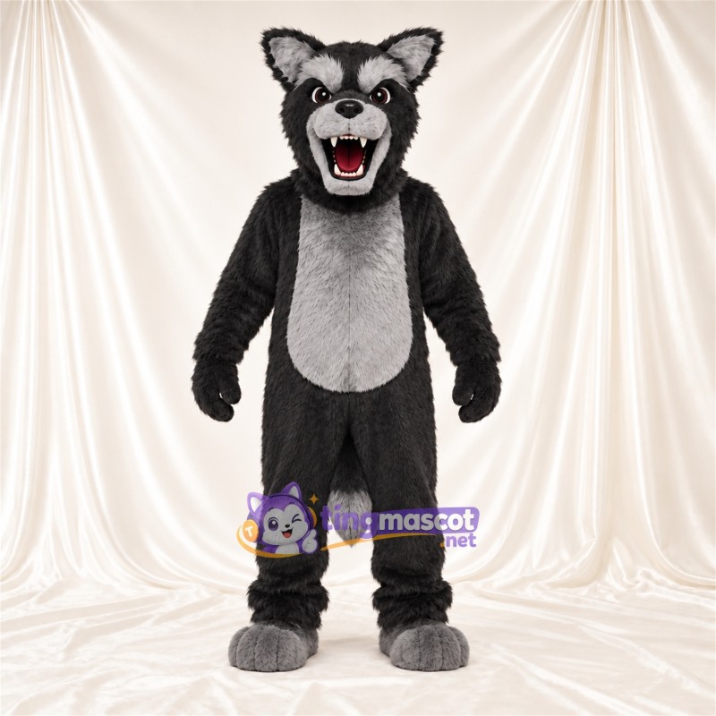 Black and Gray Wolf Mascot Costume - Gray Belly and Pointed Fangs Black and Gray Wolf Mascot Costume - Gray Belly and Pointed Fangs