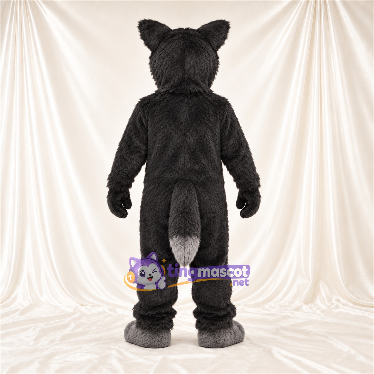 Black and Gray Wolf Mascot Costume - Gray Belly and Pointed Fangs Black and Gray Wolf Mascot Costume - Gray Belly and Pointed Fangs
