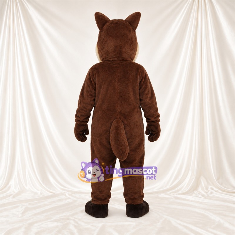 Costume de mascotte Loup – marron – Ventre (crème); Sourire avec dents Costume de mascotte Loup – marron – Ventre (crème); Sourire avec dents