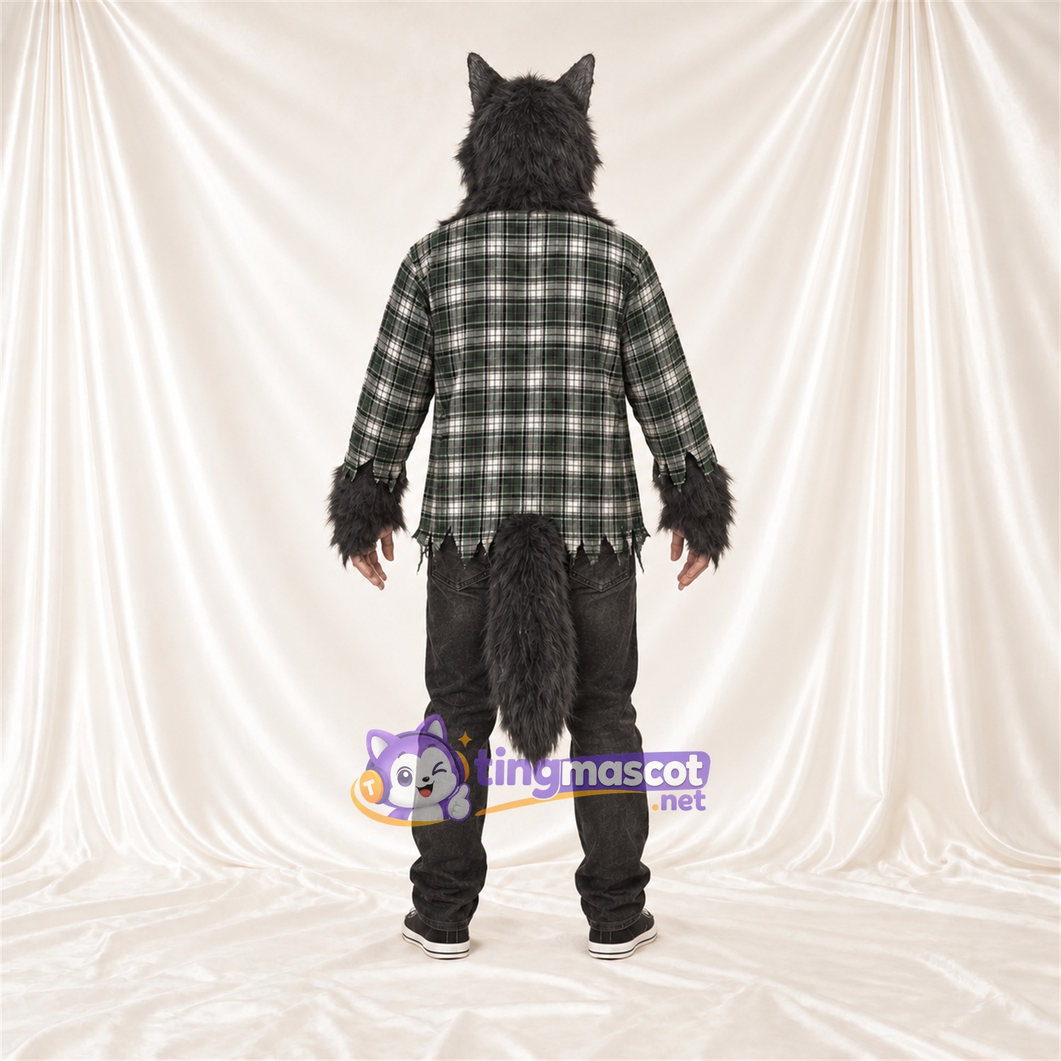 Costume de mascotte Loup – noir – Chemise; Pantalon Costume de mascotte Loup – noir – Chemise; Pantalon