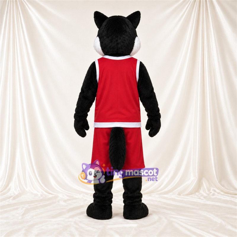 Black and White Husky Mascot Costume - Red Sports Outfit Black and White Husky Mascot Costume - Red Sports Outfit