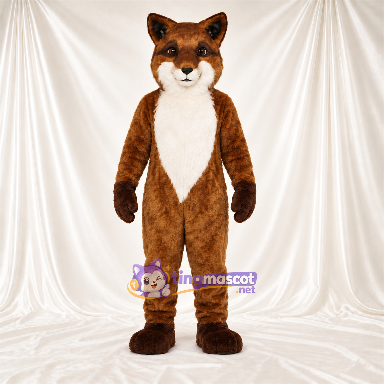 Maskottchenkostüm Fuchs – braun / weiß – Brust (weiß); Schmale Augen Maskottchenkostüm Fuchs – braun / weiß – Brust (weiß); Schmale Augen