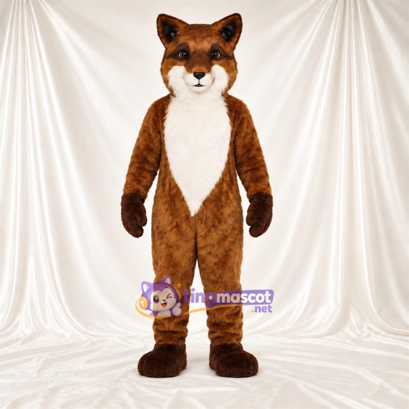 Maskottchenkostüm Fuchs – braun / weiß – Brust (weiß); Schmale Augen Maskottchenkostüm Fuchs – braun / weiß – Brust (weiß); Schmale Augen