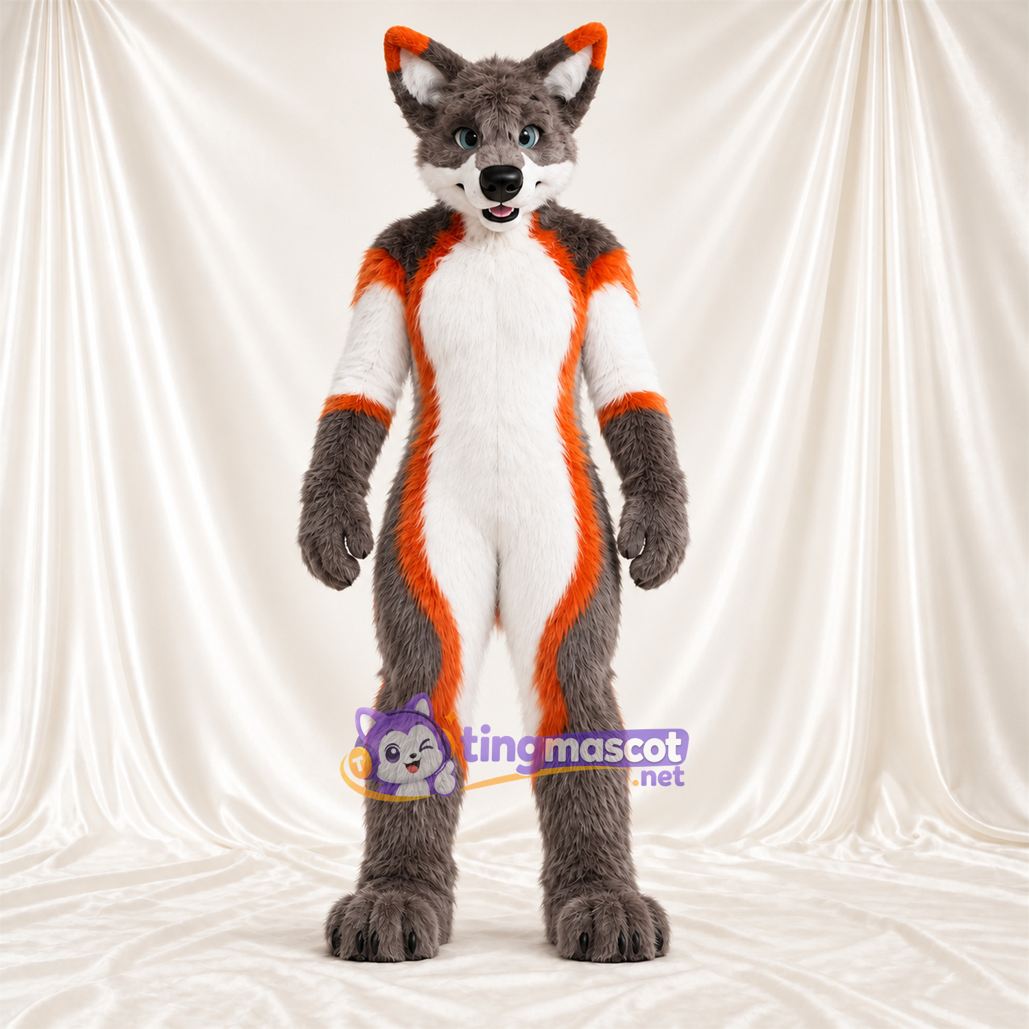 Maskottchenkostüm Fuchs – grau / orange / weiß Maskottchenkostüm Fuchs – grau / orange / weiß