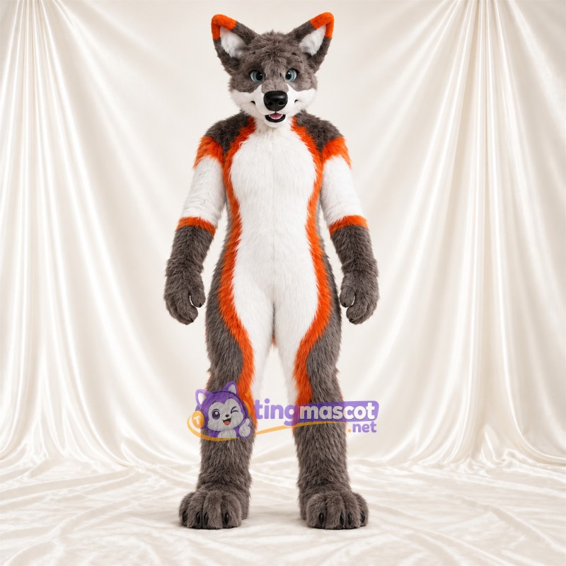Maskottchenkostüm Fuchs – grau / orange / weiß Maskottchenkostüm Fuchs – grau / orange / weiß