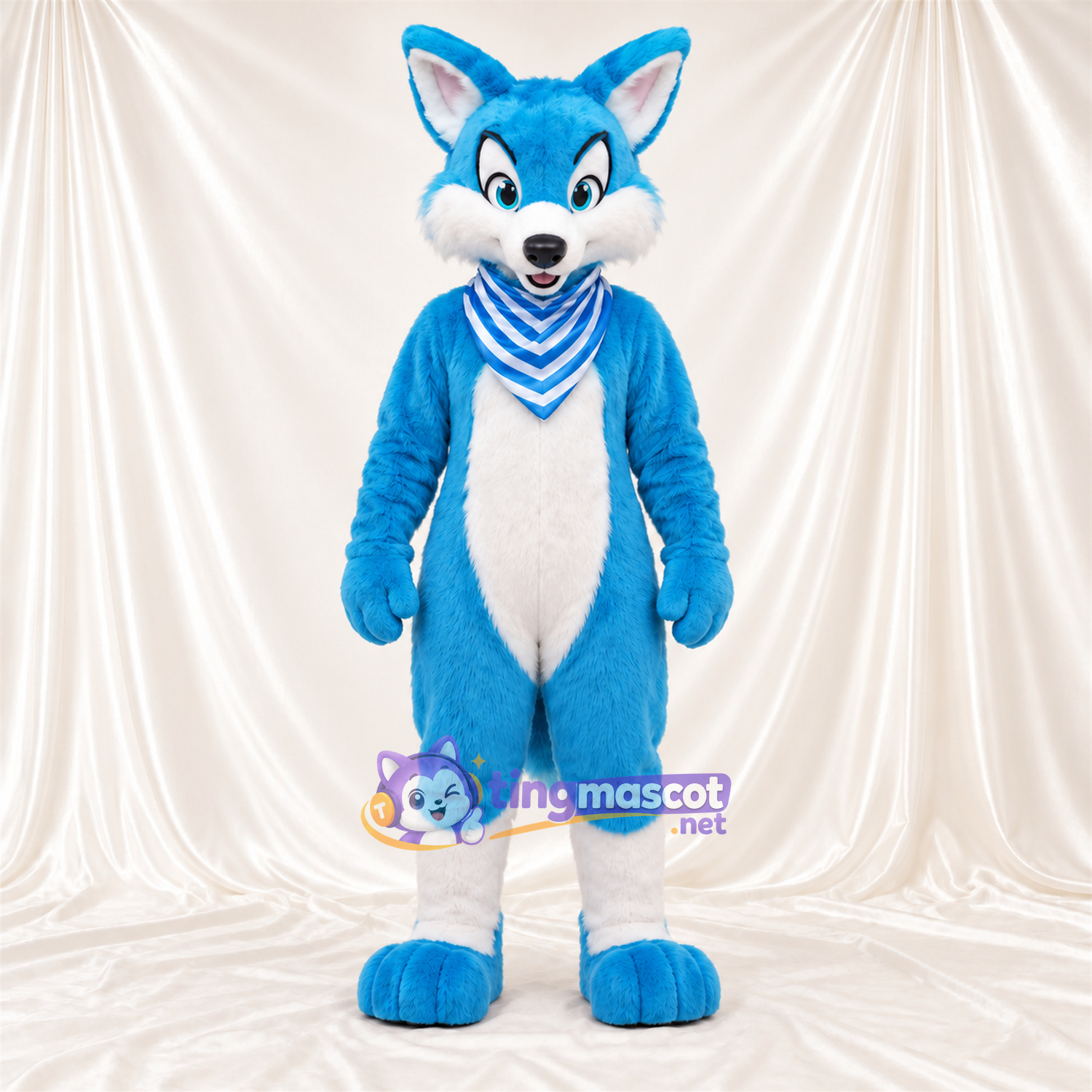 Blue and White Fox Mascot Costume - Striped Neck Scarf Blue and White Fox Mascot Costume - Striped Neck Scarf