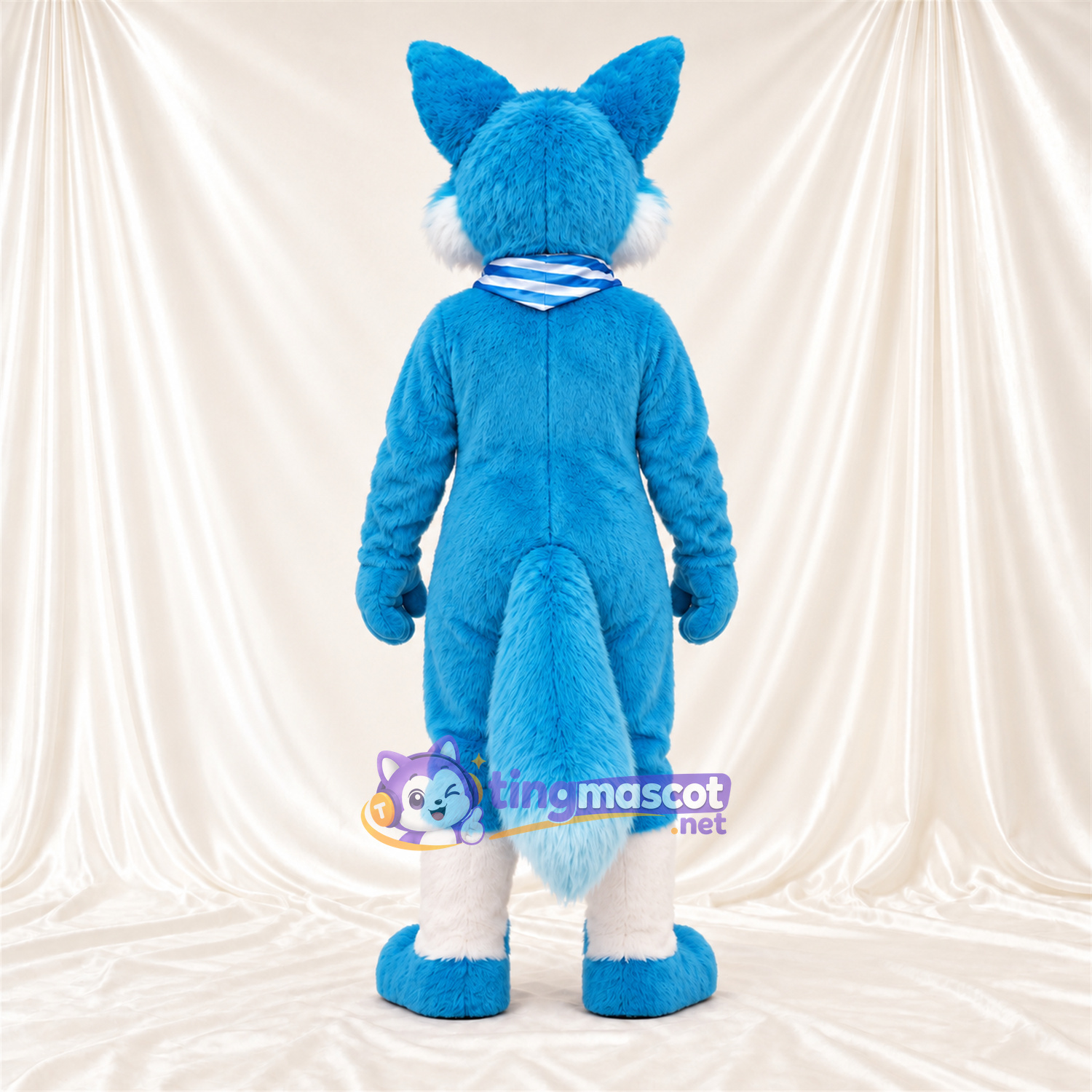 Blue and White Fox Mascot Costume - Striped Neck Scarf Blue and White Fox Mascot Costume - Striped Neck Scarf