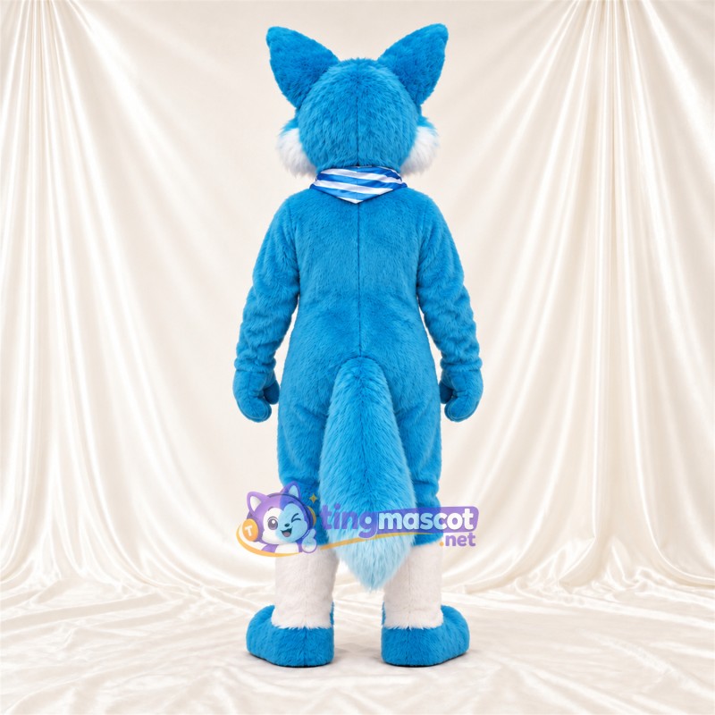 Blue and White Fox Mascot Costume - Striped Neck Scarf Blue and White Fox Mascot Costume - Striped Neck Scarf