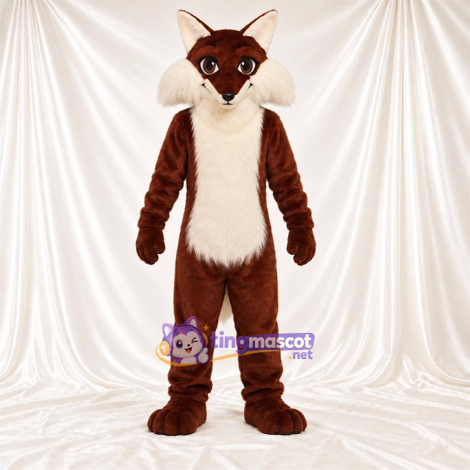 Maskottchenkostüm Fuchs – braun / weiß – Bauch (creme); Wangen (weiß)