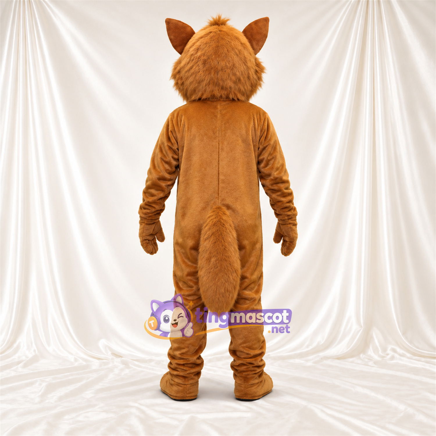Maskottchenkostüm Fuchs – braun / weiß – Bauch (weiß); Augen (blau)