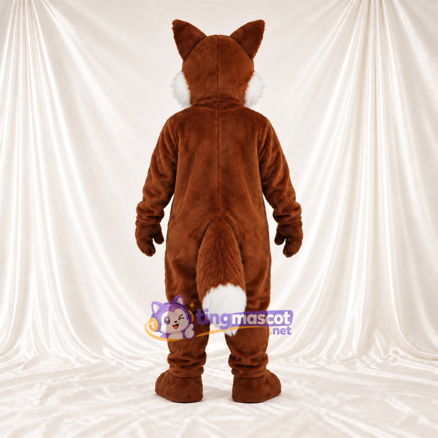 Maskottchenkostüm Fuchs – braun / weiß – Bauch (weiß); Breites Zahngrinsen