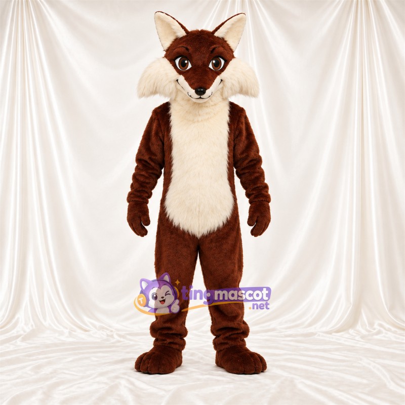 Maskottchenkostüm Fuchs – braun / weiß – Bauch (creme); Wangen (weiß) Maskottchenkostüm Fuchs – braun / weiß – Bauch (creme); Wangen (weiß)