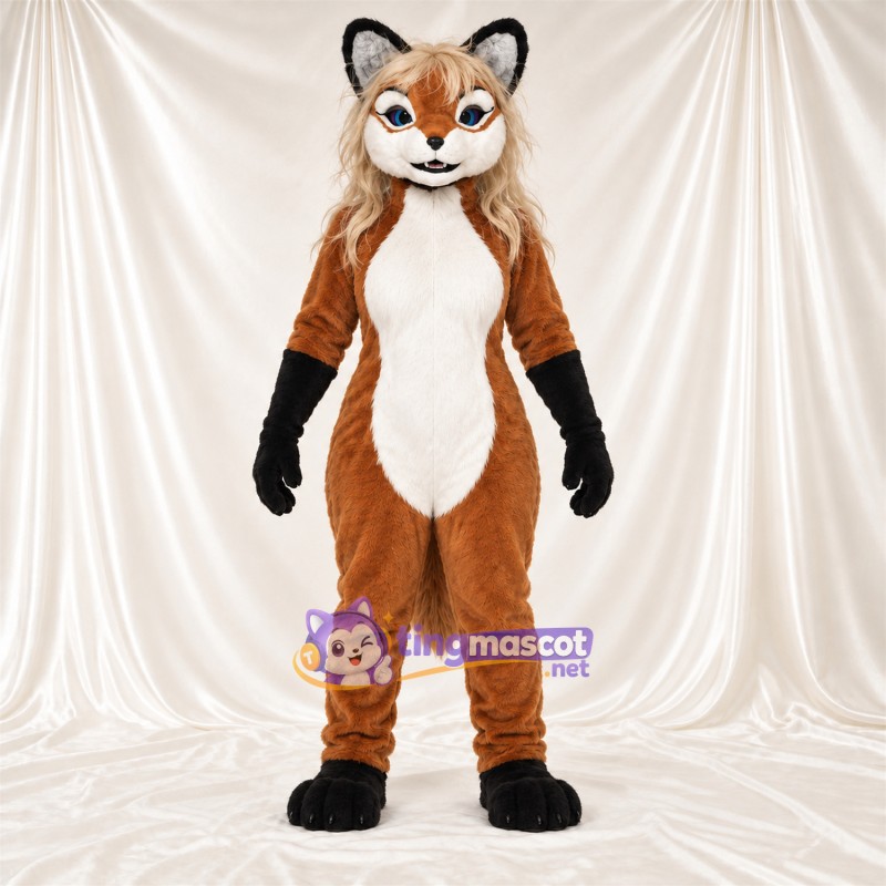 Costume de mascotte Renard – marron / blanc – Cheveux; Ventre (blanc)