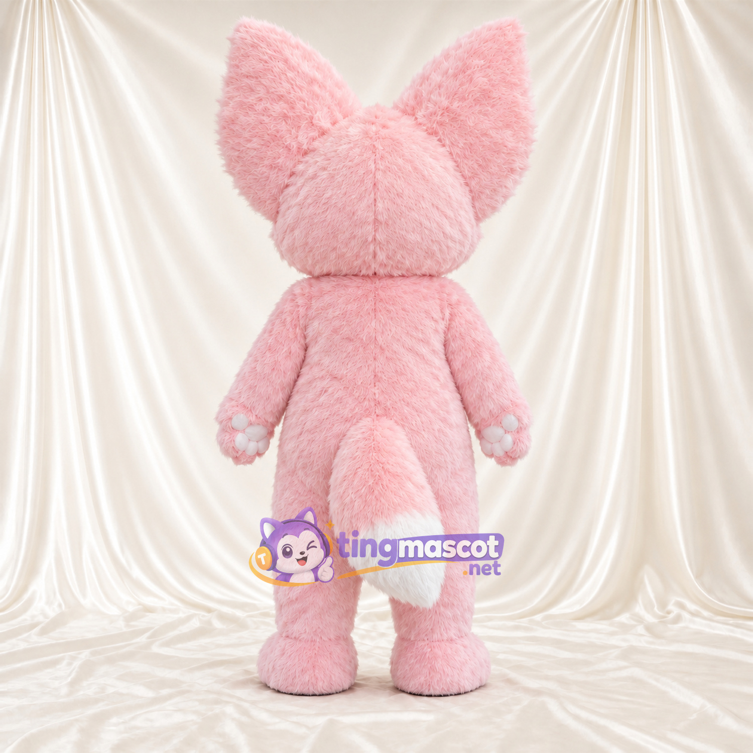 Maskottchenkostüm Fuchs – rosa / weiß – Bauch (weiß); Augen (blau) Maskottchenkostüm Fuchs – rosa / weiß – Bauch (weiß); Augen (blau)