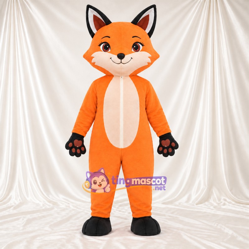 Maskottchenkostüm Fuchs – orange / weiß – Bauch (creme); Pfotenballen (schwarz) Maskottchenkostüm Fuchs – orange / weiß – Bauch (creme); Pfotenballen (schwarz)