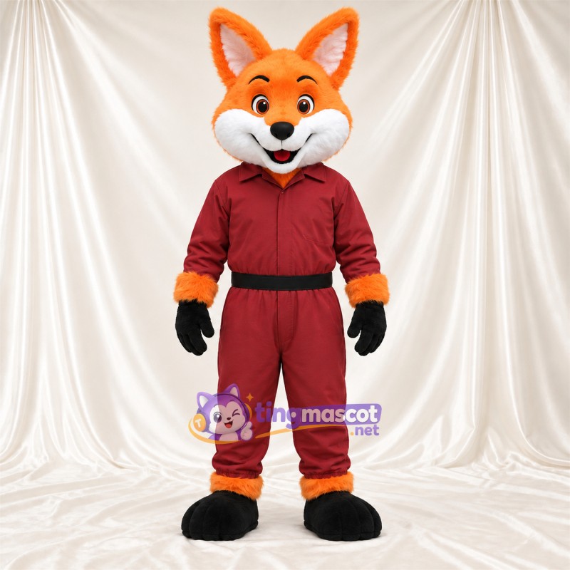 Maskottchenkostüm Fuchs – orange / weiß – Trainingsanzug (bordeauxrot) Maskottchenkostüm Fuchs – orange / weiß – Trainingsanzug (bordeauxrot)