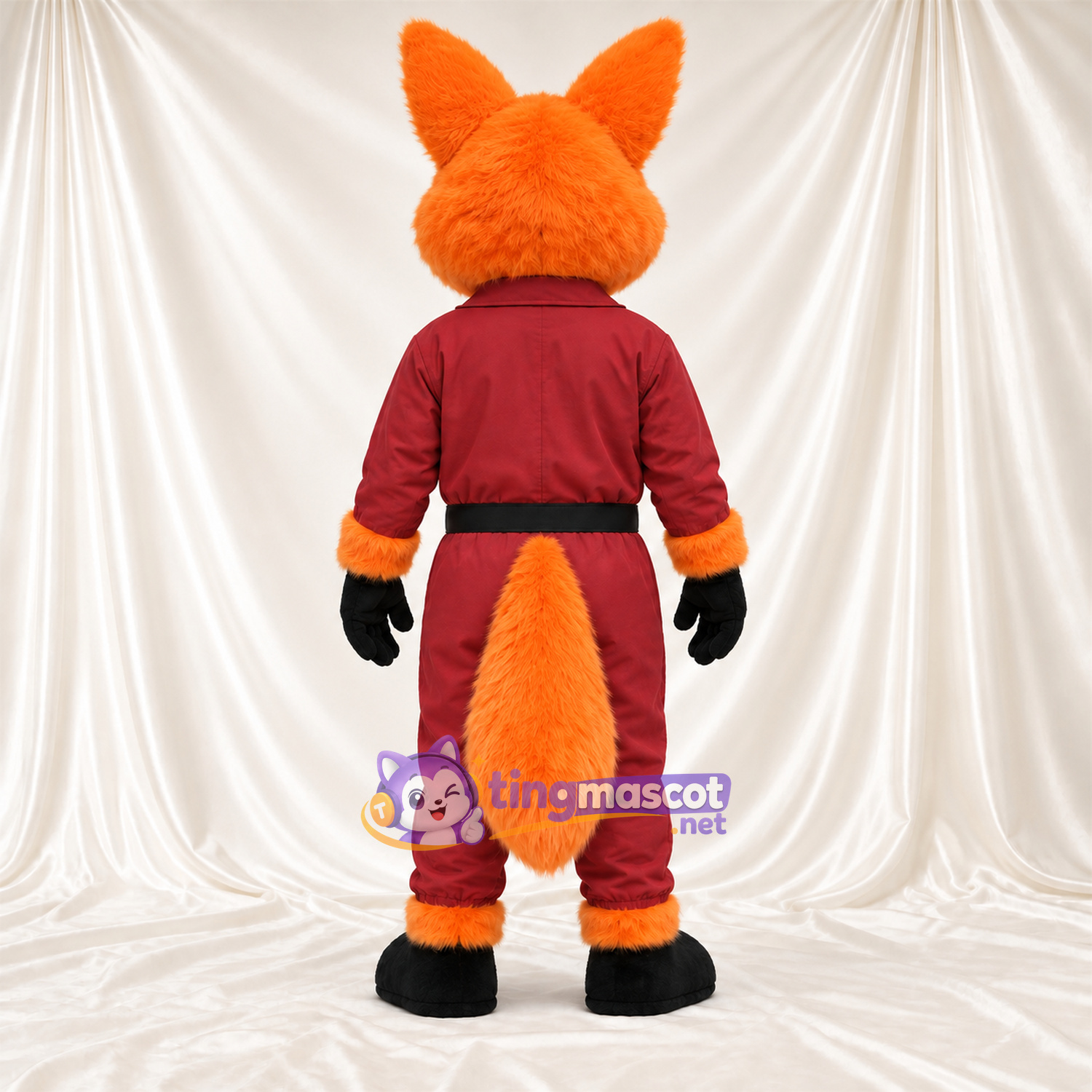 Maskottchenkostüm Fuchs – orange / weiß – Trainingsanzug (bordeauxrot) Maskottchenkostüm Fuchs – orange / weiß – Trainingsanzug (bordeauxrot)