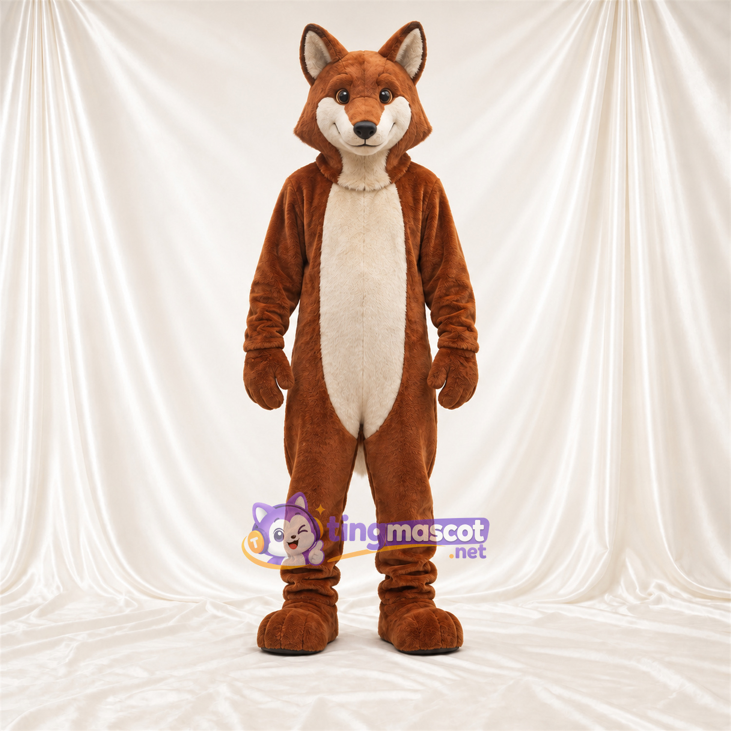 Maskottchenkostüm Fuchs – braun / weiß – Bauch (creme); Schwanzspitze (weiß)