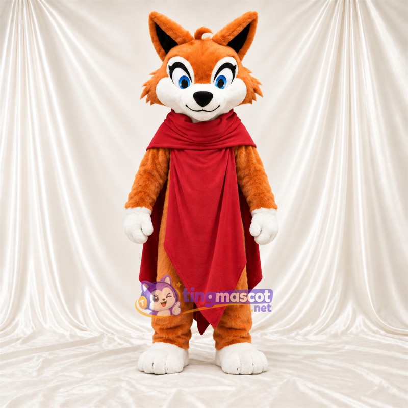 Maskottchenkostüm Fuchs – orange / weiß – Umhang (rot) Maskottchenkostüm Fuchs – orange / weiß – Umhang (rot)