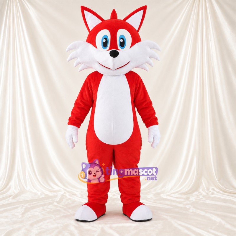 Maskottchenkostüm Fuchs – rot / weiß – Schwanzspitze (weiß); Augen (blau) Maskottchenkostüm Fuchs – rot / weiß – Schwanzspitze (weiß); Augen (blau)