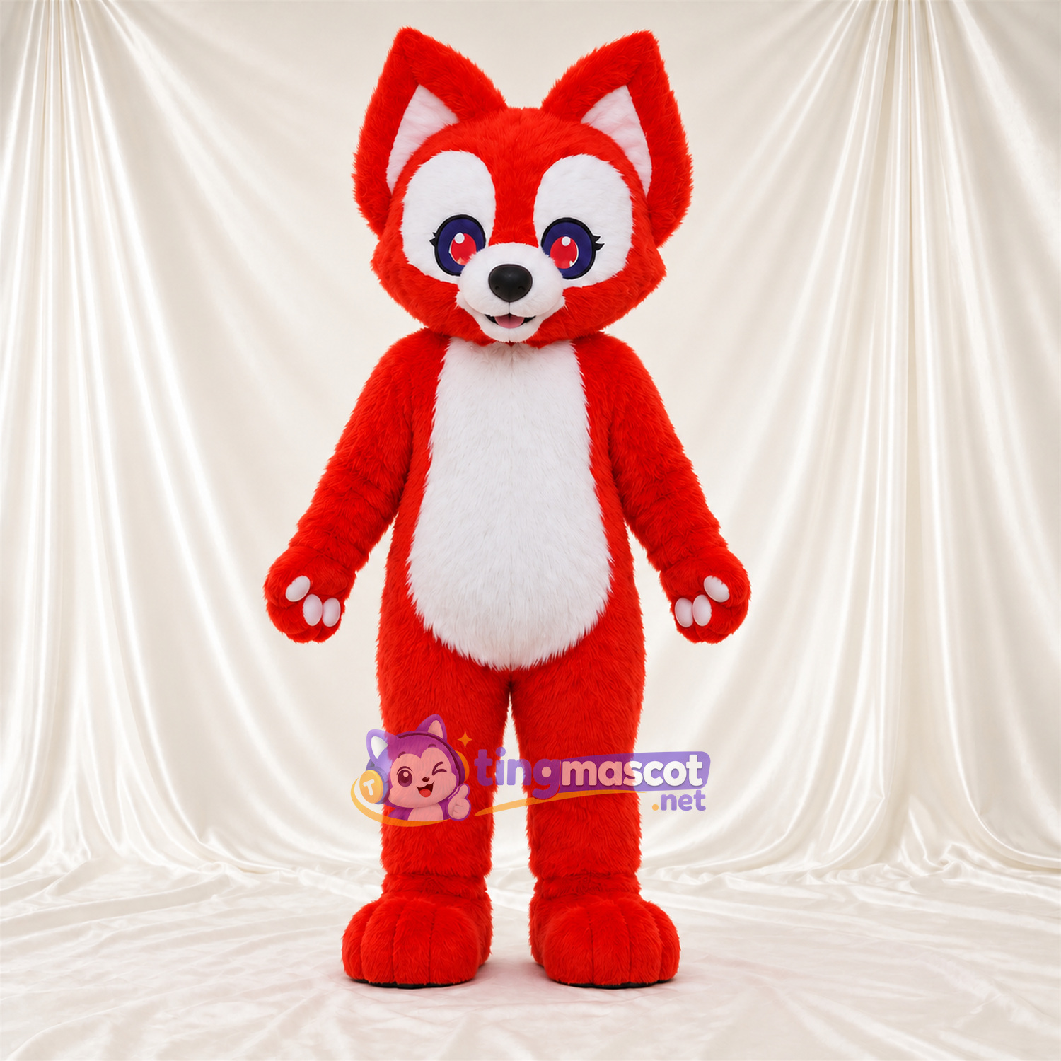 Maskottchenkostüm Fuchs – rot / weiß – Schwanzspitze (weiß); Pfotenballen (weiß) Maskottchenkostüm Fuchs – rot / weiß – Schwanzspitze (weiß); Pfotenballen (weiß)
