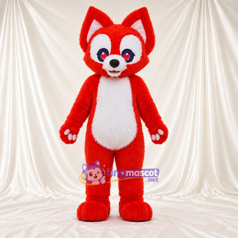 Maskottchenkostüm Fuchs – rot / weiß – Schwanzspitze (weiß); Pfotenballen (weiß) Maskottchenkostüm Fuchs – rot / weiß – Schwanzspitze (weiß); Pfotenballen (weiß)