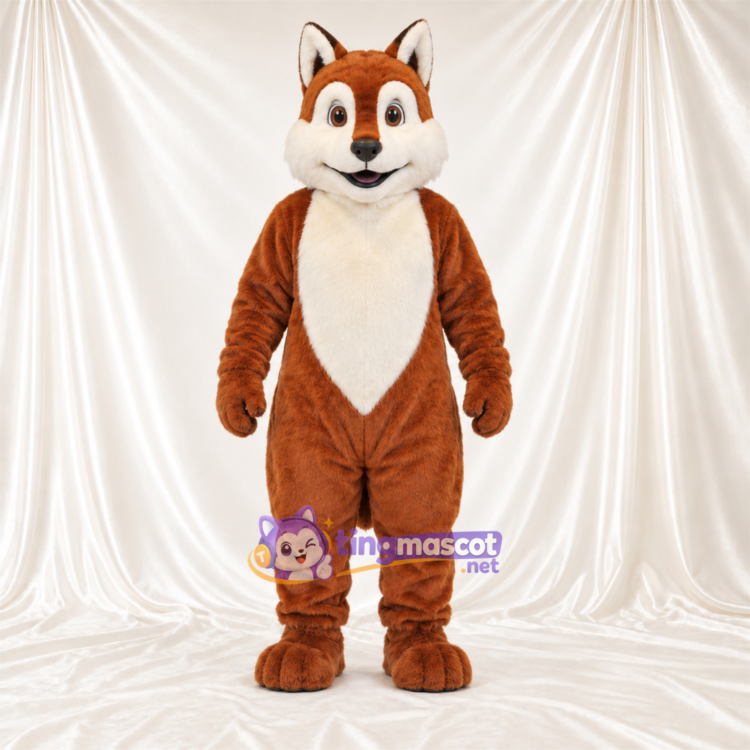 Maskottchenkostüm Fuchs – braun / weiß – Brust (weiß); Wangen (weiß) Maskottchenkostüm Fuchs – braun / weiß – Brust (weiß); Wangen (weiß)