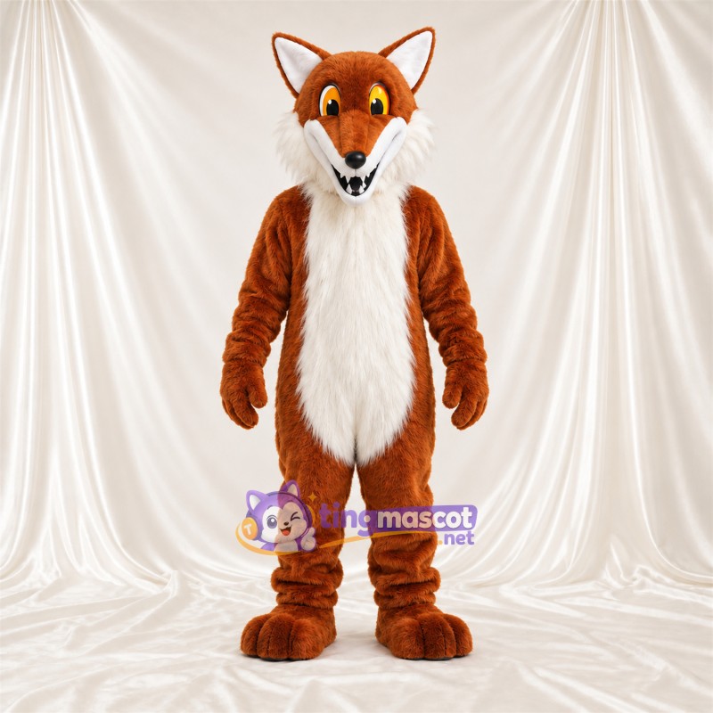 Maskottchenkostüm Fuchs – braun / weiß – Bauch (weiß); Augen (gelb) Maskottchenkostüm Fuchs – braun / weiß – Bauch (weiß); Augen (gelb)