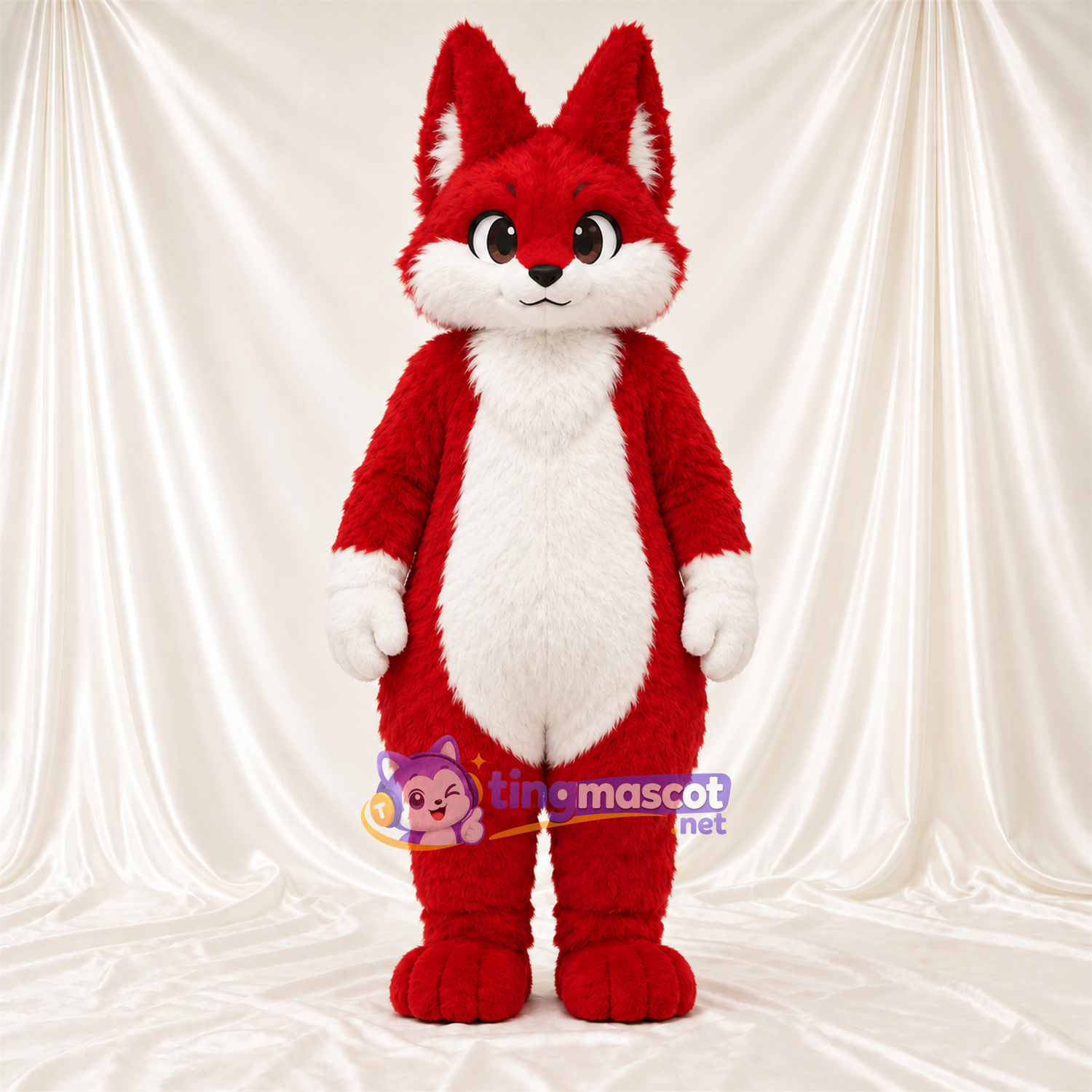 Maskottchenkostüm Fuchs – rot / weiß – Schwanzspitze (weiß); Hände (weiß) Maskottchenkostüm Fuchs – rot / weiß – Schwanzspitze (weiß); Hände (weiß)