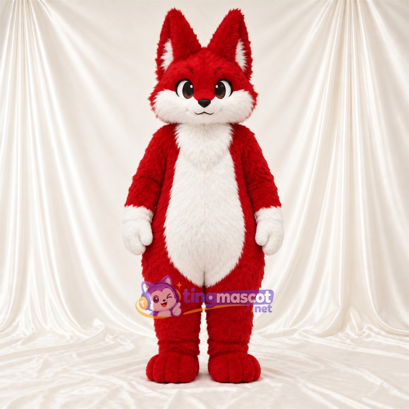 Maskottchenkostüm Fuchs – rot / weiß – Schwanzspitze (weiß); Hände (weiß) Maskottchenkostüm Fuchs – rot / weiß – Schwanzspitze (weiß); Hände (weiß)