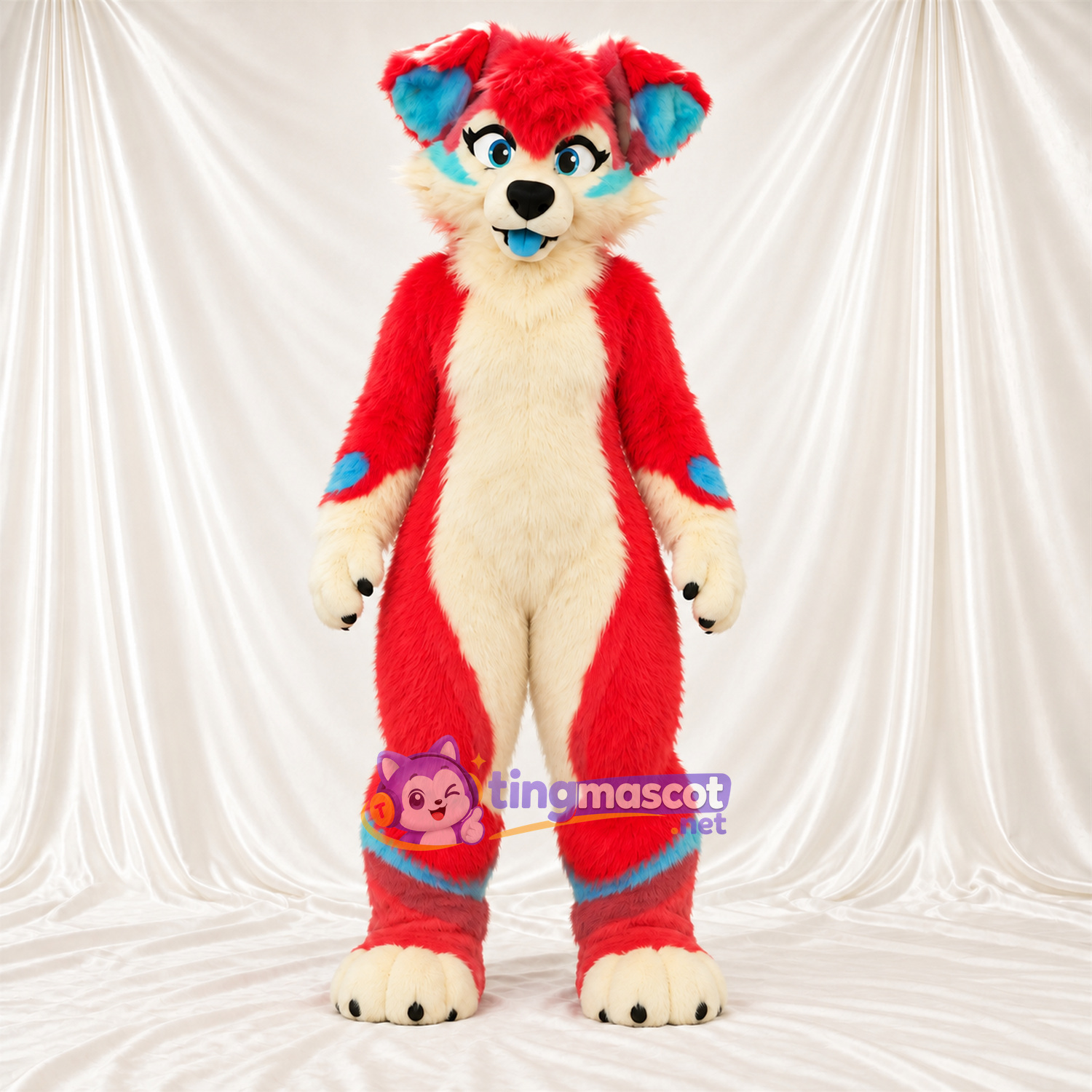 Maskottchenkostüm Roter Panda – rot / creme – Farbakzente (blau) Maskottchenkostüm Roter Panda – rot / creme – Farbakzente (blau)