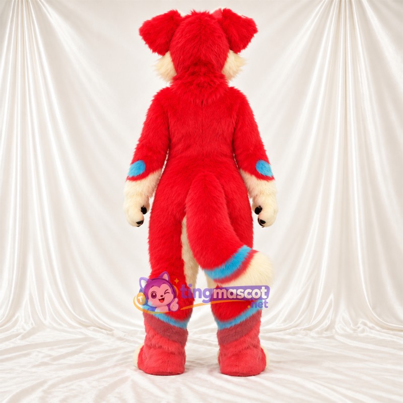 Maskottchenkostüm Roter Panda – rot / creme – Farbakzente (blau) Maskottchenkostüm Roter Panda – rot / creme – Farbakzente (blau)