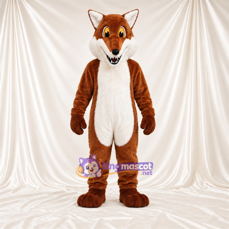 Maskottchenkostüm Fuchs – braun / weiß – Bauch (weiß); Augen (gelb) Maskottchenkostüm Fuchs – braun / weiß – Bauch (weiß); Augen (gelb)