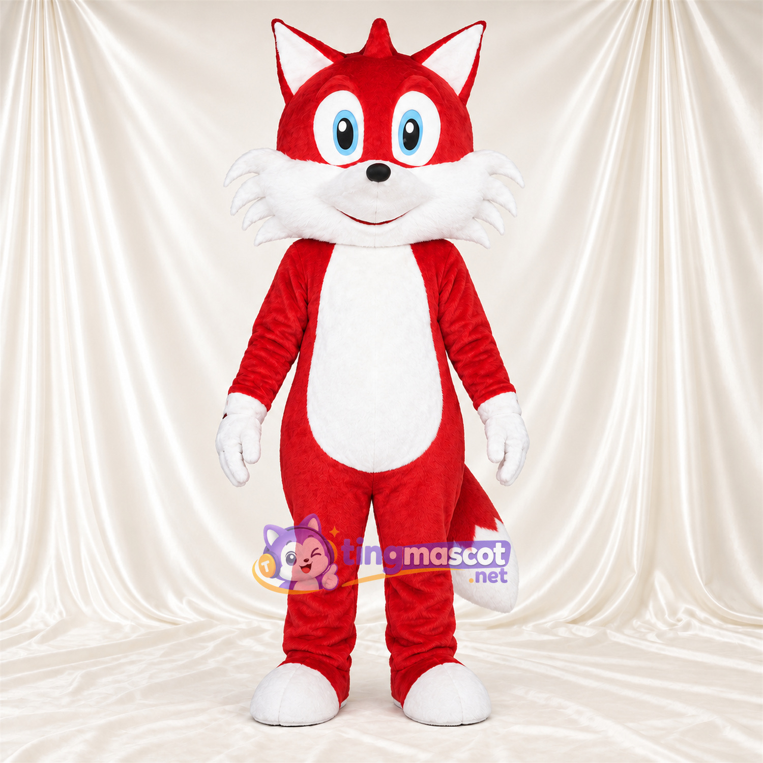 Maskottchenkostüm Fuchs – rot / weiß – Schwanzspitze (weiß); Handschuhe (weiß) Maskottchenkostüm Fuchs – rot / weiß – Schwanzspitze (weiß); Handschuhe (weiß)