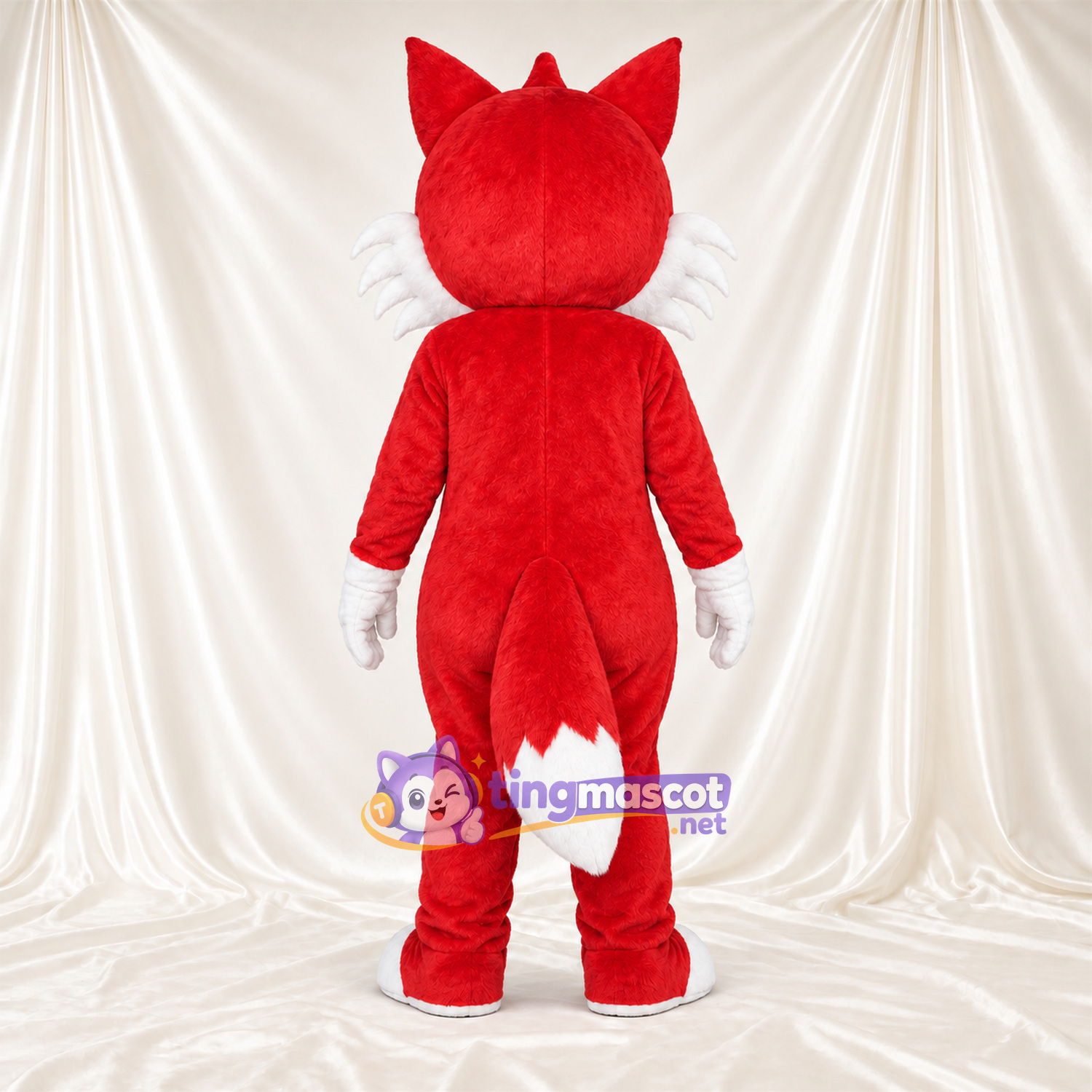 Maskottchenkostüm Fuchs – rot / weiß – Schwanzspitze (weiß); Handschuhe (weiß) Maskottchenkostüm Fuchs – rot / weiß – Schwanzspitze (weiß); Handschuhe (weiß)