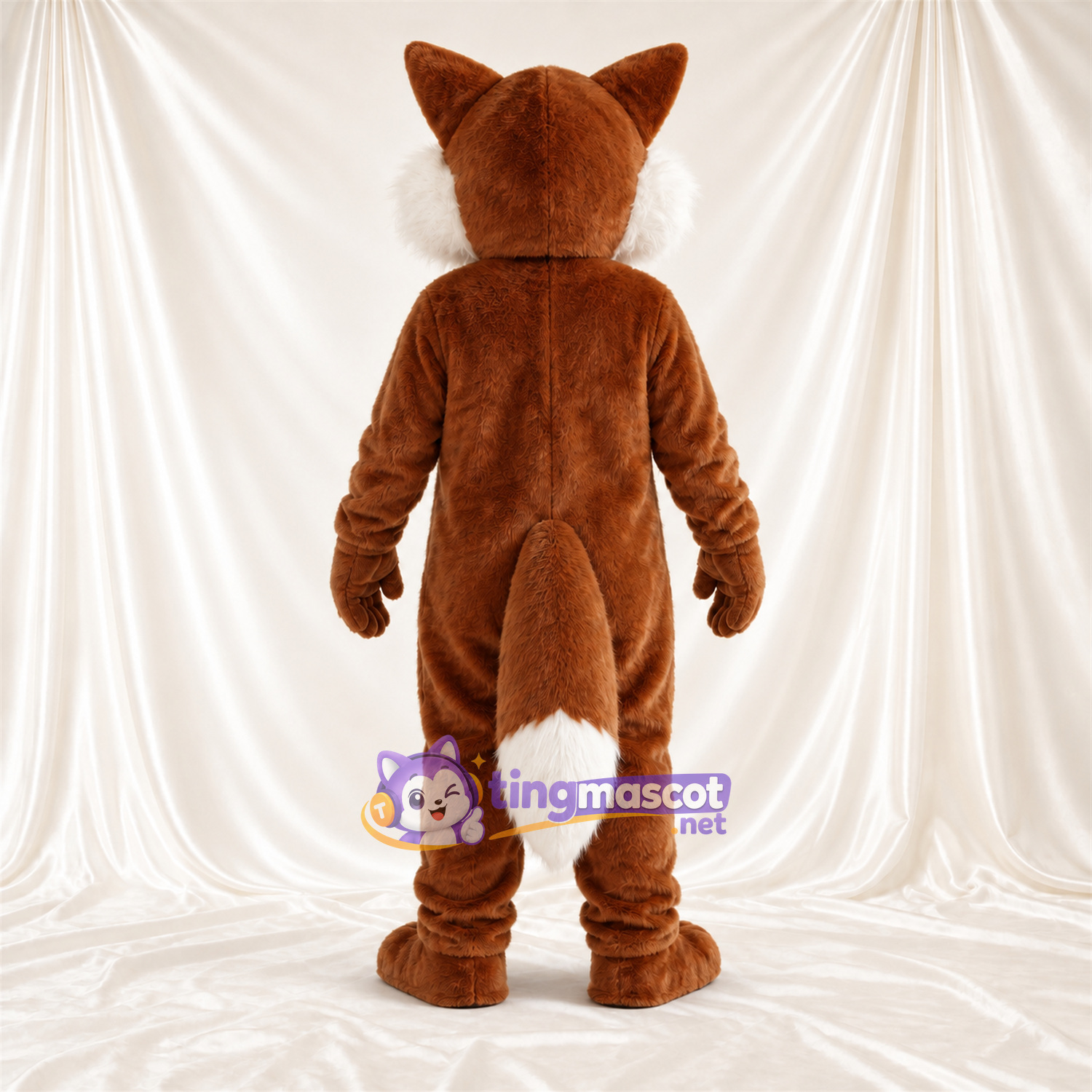 Maskottchenkostüm Fuchs – braun / weiß – Bauch (weiß); Breites Zahngrinsen